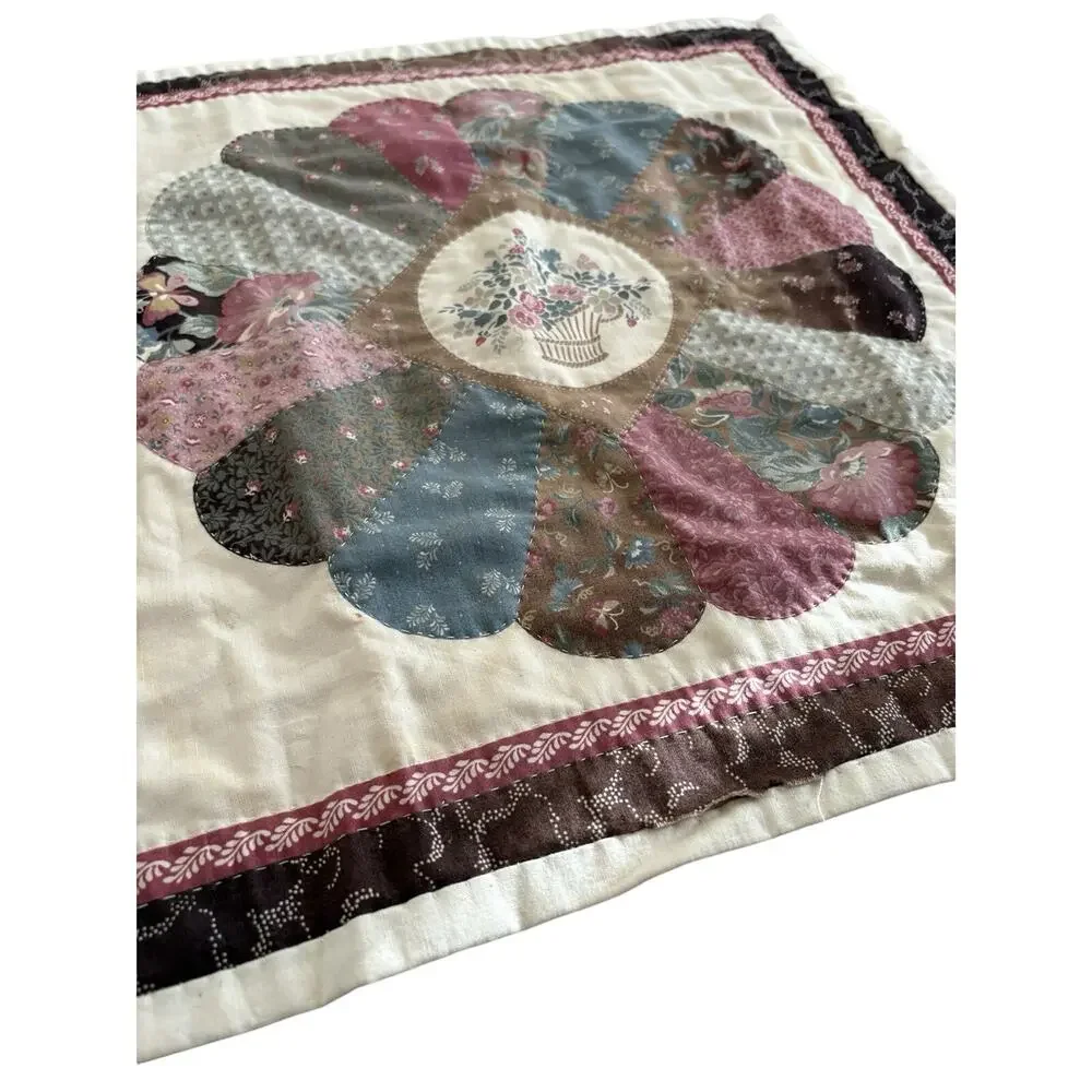 Handmade Quilted quilt Table Topper Dresden Plate Style Floral Cottage Decor 16”